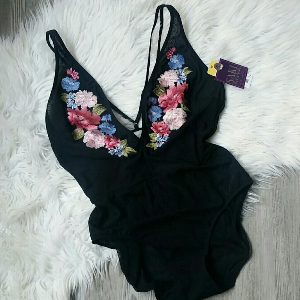 Saki Silver black and floral bodysuit